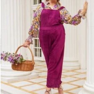 Adjustable Strap Velvet Pinafore Jumpsuit Overalls with Pockets